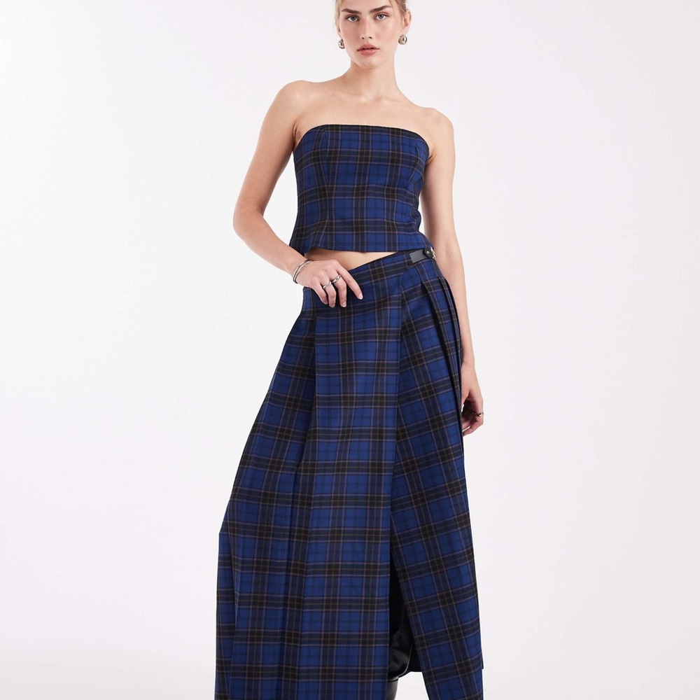 ASOS Navy Checkered Maxi Skirt